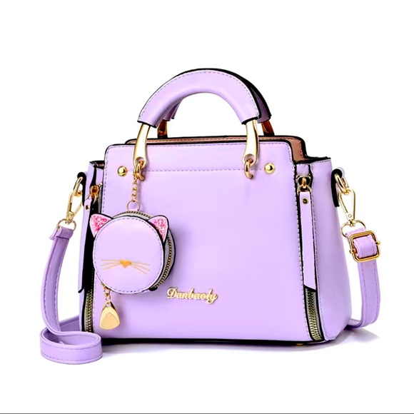 🌺 Darbaoly Crossbody Purse 👛 w/ kitty 🐱 Coin wallet in Purple ✨NWT - Picture 1 of 3